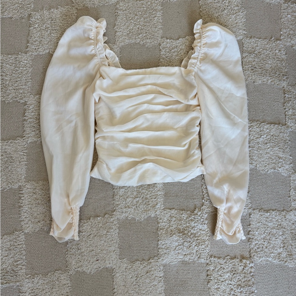 Elegant Cream Ruched Women's Top